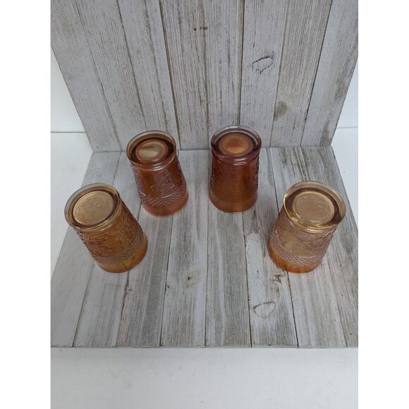 Vintage Dugan Lattice and Daisy Tumbler Marigold Carnival Glasses 4 1/4" Set 4 - Picture 7 of 8